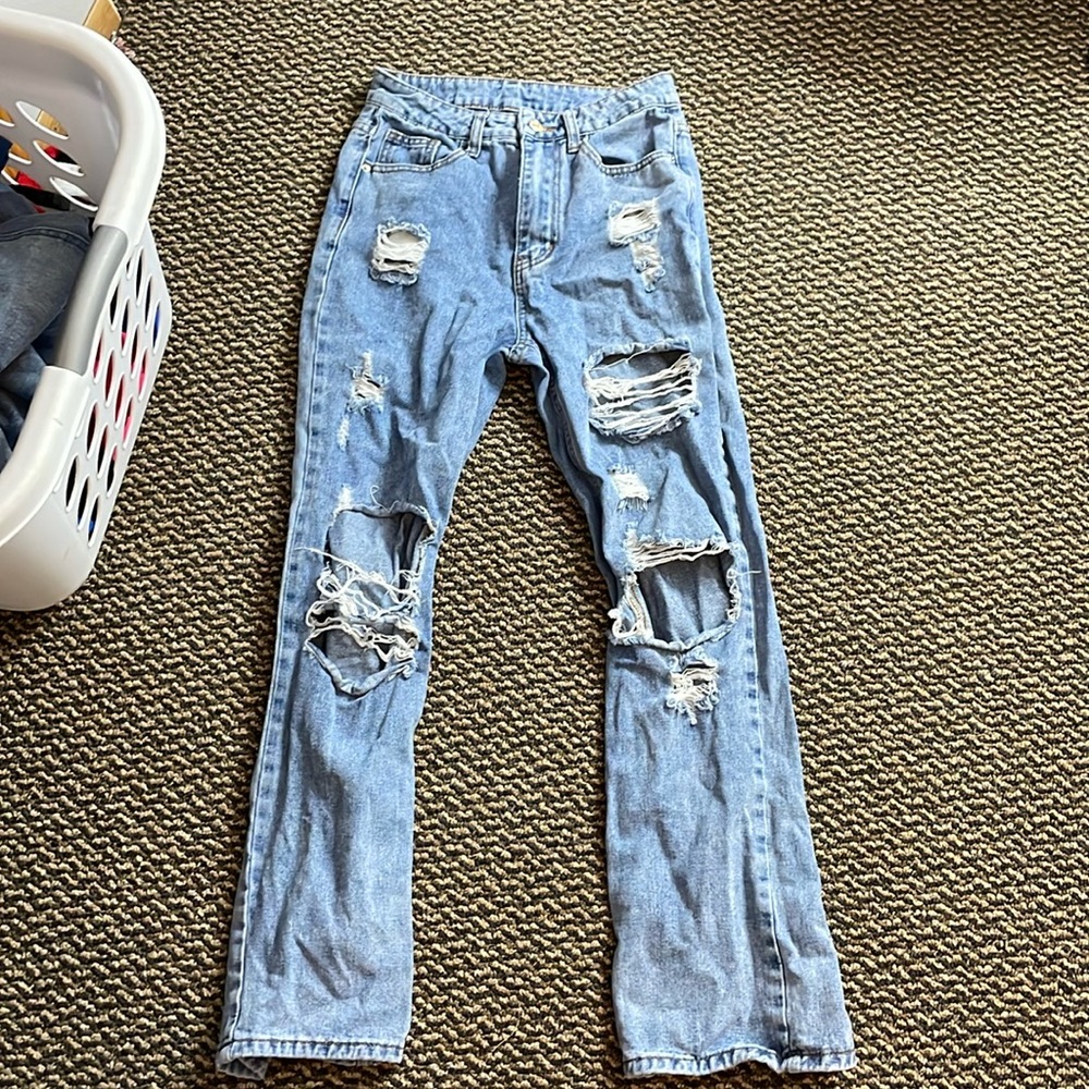 Women’s High Waisted Baggy Ripped Straight Leg Jeans